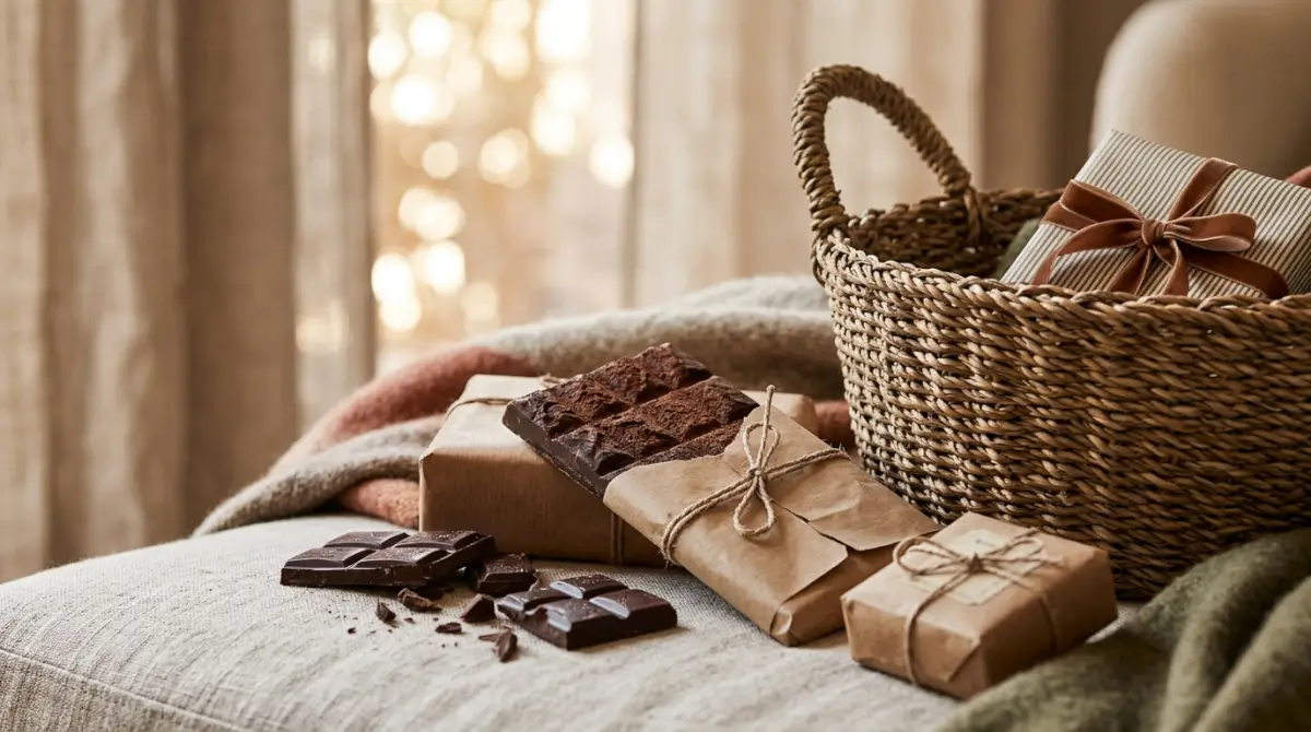 Chocolate Indulgence gift hamper by Bunches: premium treats in reusable seagrass basket